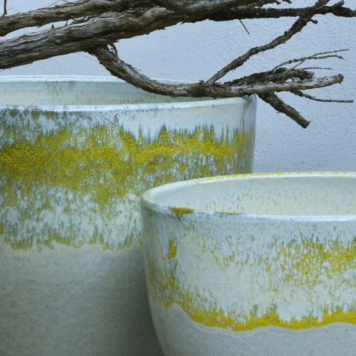 Vaso svasato basso avorio con fascia sfumata  ⩛ vendtia online In•Vasi