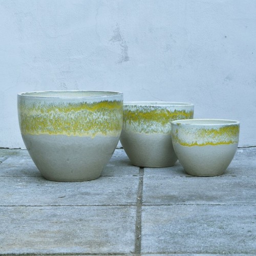 Vaso svasato basso avorio con fascia sfumata  ⩛ vendtia online In•Vasi
