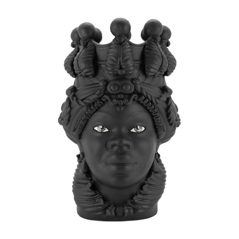 Testa Di Moro In Porcellana Nera Uomo, Altezza 12 Cm, Made In Italy, Decorata A Mano, Art. TM45/1N