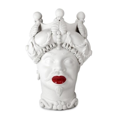 Testa di moro in ceramica opaca con labbra rosse