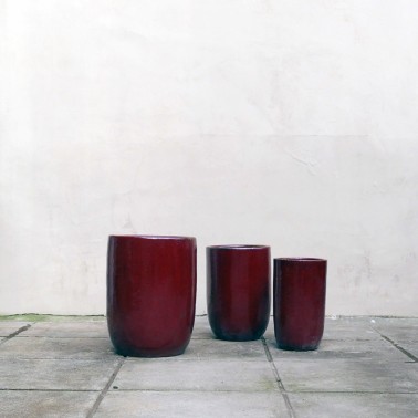 Vaso cilindrico svasato rosso sfumato smaltato - vendita online su In-Vasi