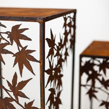 Alzata in metallo arrugginito con foglie di acero - vendita online su In-Vasi