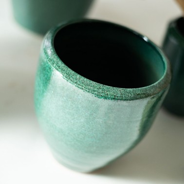 Vaso verde mare smaltato lucido sfumato - vendita online su In-Vasi