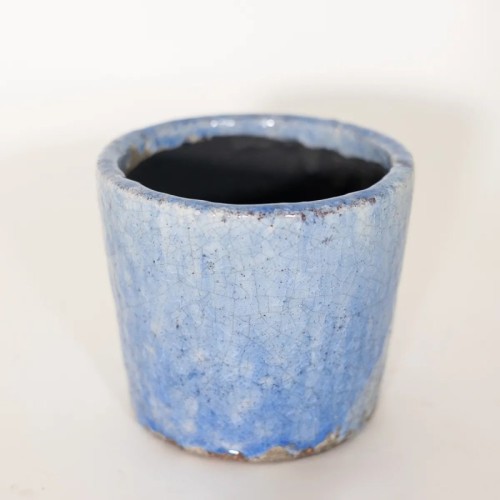 Vaso in crackle a base tonda blu sfumato - vendita online su In-Vasi