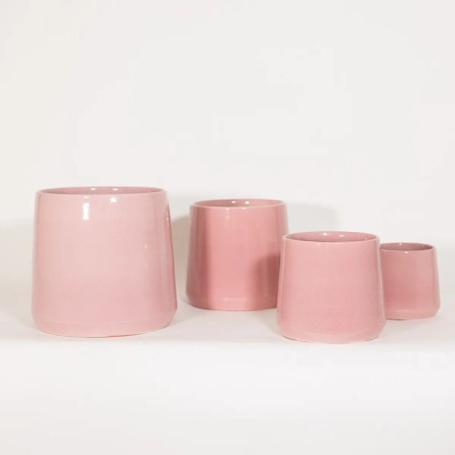 Vaso rosa tondo lucido svasato sulla base - vendita online su In-Vasi