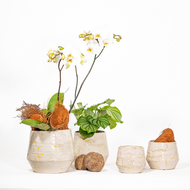 Vaso ceramica avorio con dettagli gialli