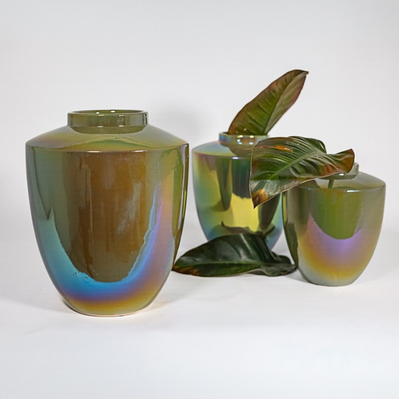 Vaso verde lucido iridescente in ceramica - Invasi